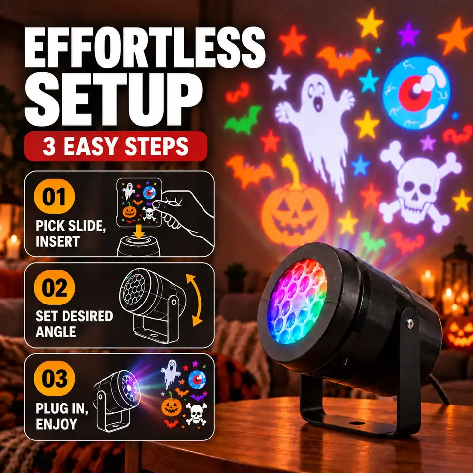 Illustrated three-step Holiday Prism setup showing placement, slide selection and focusing