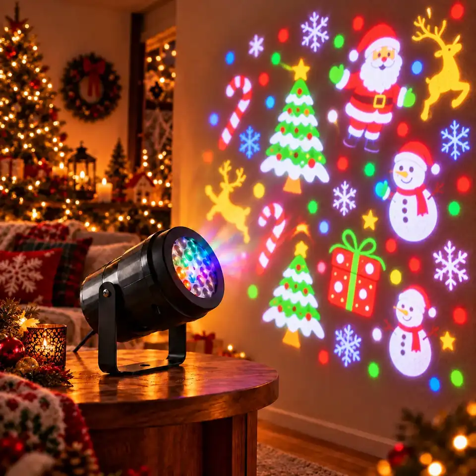 Holiday Prism Christmas projection scene indoors